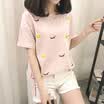 VIVAHEART Korean casual fashion smiley print T-shirt round neck short sleeve jacket female VWTD174133 pink M