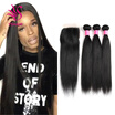 Brazilian Straight Hair 3 Bundles With a Free Part Lace Closure 100 Unprocessed Human Hair Bundles Natural Color