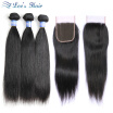 ELees Hair 8A Peruvian Virgin Hair Straight Hair With Lace closure Human Hair 3 Bundles With 44 Closure