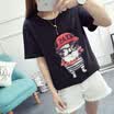 VIVAHEART Korean casual fashion cartoon pattern round neck t-shirt short-sleeved shirt female VWTD174139 black S