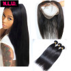 NLW 10A Brazilian virgin human hair 3 bundles with 360 lace frontal Silk straight hair weaves with frontal