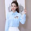VIVAHEART Korean long-sleeved lapel embroidered student pure color backing shirt female VWCC172339 blue L