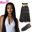 Best Selling Human Hair Peruvian Straight 3 Bundles With Closure Peruvian Virgin Hair Straight with Lace Closure Human Hair Weave