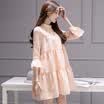 Siberian ropes 2017 pink round neck seven sets of sleeves sleeves loose lovers sleeves waist lace shirt with necklace S71R0738A7L white L