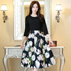 A pond morning 2017 fashion in the long section of self-cultivation seven-point sleeves dome fake two-piece long paragraph dress autumn S71R0048 black M