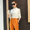 Xian Ya fashion Slim temperament was thin Korean version of pure color wild chiffon shirt two sets of suit female zx16021703 green black pants XL