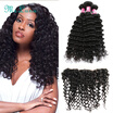 3 Bundles Malaysian Deep Hair With Frontal Closure Malaysian Virgin Hair Deep Wave With Closure Lace Frontal Closure