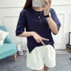 VIVAHEART Korean casual fashion solid color round neck T-shirt short-sleeved shirt female VWTD174138 possession of blue L