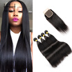 HHHair Cambodian Straight Hair 4 Bundles With Closure Cambodian Virgin Hair With Closure Cambodian Virgin Hair 4 Bundles with 4x4
