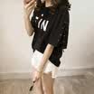 Longyue Women&39s Letter Print Short Sleeve T-Shirt Banded Casual Round Shirt Sleeve LWTD174103 Black L