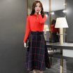 Siberian woman 2017 round neck long sleeve hit color half skirt set autumn with belt S71R0379A1526M red on the blue