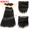 Allrun Ear To Ear 134 Size Lace Frontal Closure With Bundles 3 Pcs Brazilian Straight Hair Brazilian Virgin Hair With Frontal
