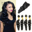 HHHair Hair Peruvian Loose wave Hair with Closure Unprocessed Virgin Human Hair 4pcs Weave with 1pc 4x4 inch Free Part Lace closur