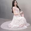 A pond morning 2017 yarn skirt female summer skirt waist high waist short dress dress long dress S72R0616A26XL pink XL