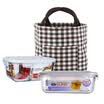 Lokchu buckle separated glass crisper two-piece microwave oven lunch box lunch lunch lunch box lunch box LLG431 429C sub-grid type gift England grid package 750 630ml