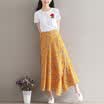 City Plus CITYPLUS Arts Fan Fashion White T-shirt with Chiffon Knee Flower Skirt Two-piece set CWQZ174455 Yellow L