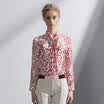 Marc Rebecca Silk Top Long Sleeve Print Bowknot Shirt 72003T White Print M Code