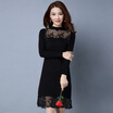 A long morning 2017 autumn&winter knit dress in the long section Slim was thin lace sexy long-sleeved round neck skirt female S65H0005A10M black M