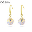 18K Gold Plated Round Crystal Droop Earrings For Women Fashion Party Accessories Best Gift Jewelry