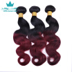 Body Wave Ombre Peruvian Hair 3 Bundles Two Tones 1B99J Black to Burgundy Peruvian Virgin Remy Human Hair Weave Extensions