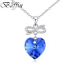 Fashion Ocean Blue Heart Pendant Necklaces Made With SWAROVSKI Elements Crystals For Lovers Best Gifts