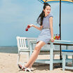 Semir Dresses Women&39s round necklace simple stripes Straight skirt Korean version 12216140009 White red tone M