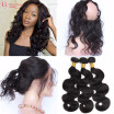 360 Lace Frontal with Bundle Virgin Human Peruvian Body Wave 360 Closure&Bundles Pre Plucked 360 Frontal Band with Baby Hair