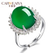 Carweaiya Icy Chalcedony Jade Green Ring Female 925 Silver Inlaid Ring Ethnic Style Emulational Diamond Birthday Gift