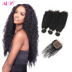 Peruvian Curly Hair Weave 3 Bundles With Closure Free Part 7A Peruvian Kinky Curly Virgin Hair Alot Hair Store Products Human Hair