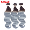 Allrun Brazilian Body Wave 3pcsLot Ombre Silver Grey Dark Root Hair Weaving 1bGray Two Tone Brazilian Virgin Hair Human Hair Ext