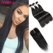 7A Peruvian Virgin Hair With Closure Straight Peruvian Human Hair Weave 3 Bundles With Closure Peruvian Hair With Lace Closure