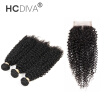 HCDIVA Brazilian Virgin Hair Kinky Curly Virgin Hair 3 bundles with Closure Kinky Curly Hair With Middle Part Closure