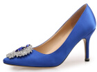 Jiabaisi Shoes Heart Diamonds Silk Satin Cat heel shoes Pointed toe Round stilettlo Party wedding Womens Cat heel Pumps