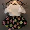 Chiffon Baby Kids Girls Summer Dress White Tops Shirt Flower Skirt Outfits 2-7Y