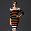 Marc Rebecca Striped Knit Dress Slim Sleeve Skirt 55219E Coffee Striped L