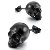 Mens Stainless Steel Stud Earrings Silver Tone Black Skull