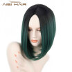 AISI HAIR Short Ombre Wigs for Black Women Synthetic Straight Green Hair Bob Style