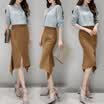 Fort Sheng 2017 new women&39s autumn Korean chiffon shirt suit long-sleeved skirt two-piece suit temperament fashion beautiful dress zx1781999 blue shirt card skirt M