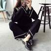 sustory women 2017 autumn&winter models v collar sweater sets of head coat fashion casual pants Korean knitting two-piece suit SRSU129 black all