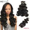 HCDIVA Malaysian Body Wave Hair 3 Bundles With Lace Closure Malaysian Virgin Hair With Closure Unprocessed Human Hair With Closure