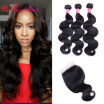 7A Malaysian Virgin Hair 3 Bundles With Closure Unprocessed Malaysian Body Wave Lace Base Closure With Hair Bundles