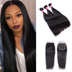 7A Unprocessed Virgin Hair With Closure Indian Straight Virgin Hair With Closure 3 Bundles With Closure Human Hair With Closure