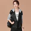 City plus CIYPLUS 2017 autumn&winter new women loose wild coat hood hit color splicing PU leather clothing CWWT179158 black L