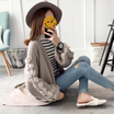 sustory women&39s 2017 autumn&winter models Korean version of the long loose loose sweater shirt puff sleeves shirt sweater jacket SRSU068 gray all
