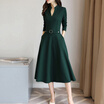 Markentsee 2017 new women&39s long-sleeved long-sleeved long pendulum V-neck pure color dress Slim personality simple yzSERQ1762 brick red XXL