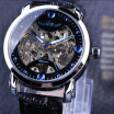 Black Skeleton Designer Blue Engraving Clock Men Leather Strap Mens Watches Top Brand Luxury Automatic Watch Montre Homme