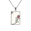 JingTian jewelry Agate jade medullary pendant S925 silver inlaid chalcedony rectangular pendant the Girls necklace