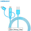 MOMAX Apple Android 3 in 1 data cable MFi certified Type-C charger cable for iPhoneX876Plus etc 1m blue
