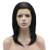 Should Length Straight Black Swiss Lace Front Wig Synthetic