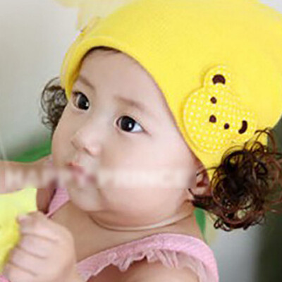 Winter New Girls Hat Fashion Cute Wig Flower Hair Children Baby Kids Cap Floral Warm Knitted Earmuff Wig Caps Baby Accessories